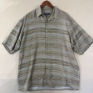 Bassiri UOMO USA Mens Brown XL Striped‎ Abstract Geometric Print Button up Shirt